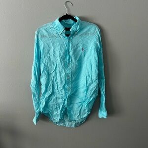 Ralph Lauren Turquoise Casual Button Down Shirt 100% linen